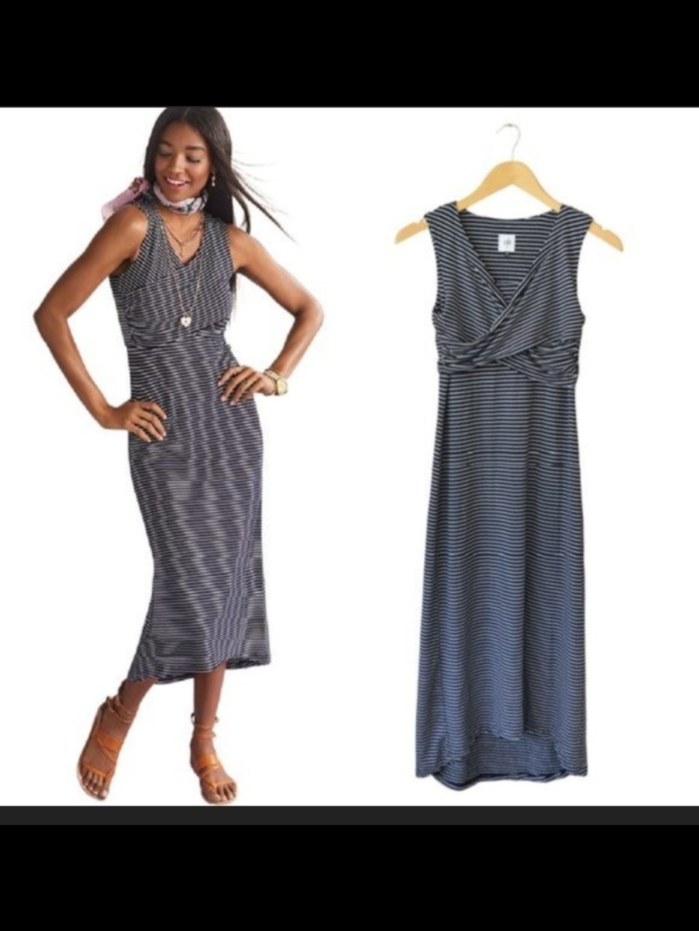 Cabi Launch Maxi/midi Dress Navy Blue White‎ Striped Sz L Style 5610